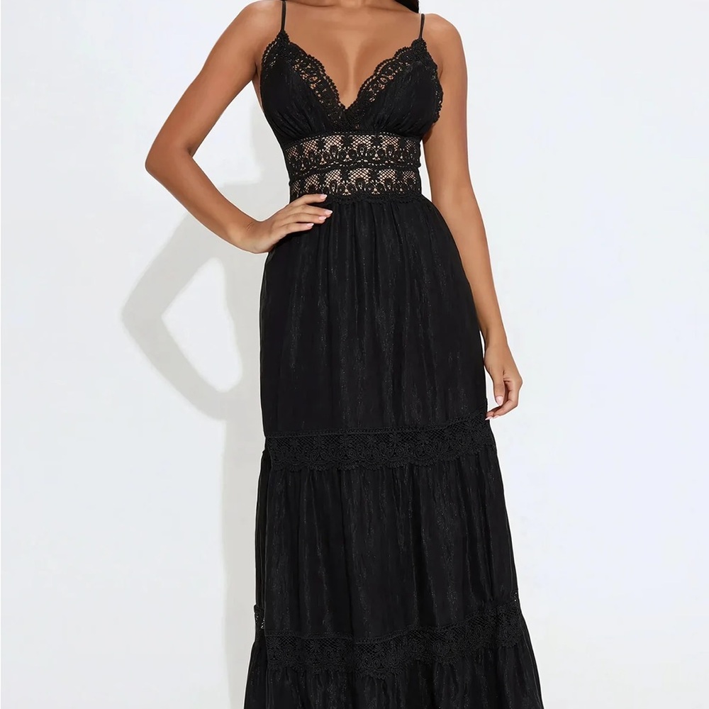 Fashion Nova Black Lace Maxi Dress